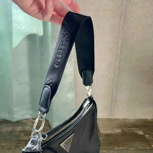 Guess Black Shoulder Bag with Silver-Tone Logo - Picture 2 of 5